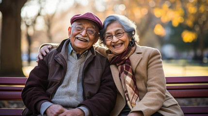 Wall Mural - Happy indian senior couple enjoying at park