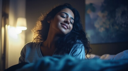 young indian woman laying on bed