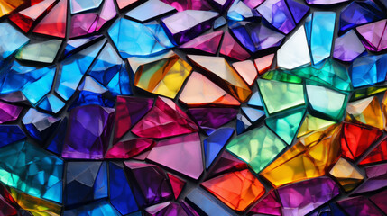 Wall Mural - Colorful gem, glass, crystal stone design, in the style of facets, on black background