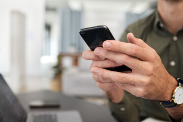 Aufkleber - Phone, office and hands of business worker typing for planning, social media and networking. Corporate, professional and closeup of person on smartphone for communication, website and mobile app