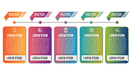 Wall Mural - business infographic road design template with icons colorful pin pointer and 5 numbers options. can