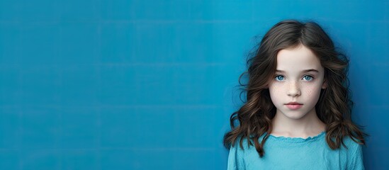 Sticker - Young girls portrait with blue background