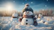 Bonhomme de neige avec bonnet et écharpe, fond pour noël  