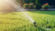 Automatic lawn sprinkler watering green grass