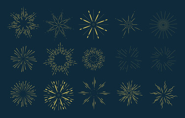 Wall Mural - set of new year firework vector illustration. collection of black starburst, sunlight on white backg