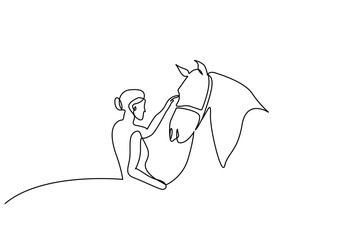 Wall Mural - woman horse friend love touch concept line art