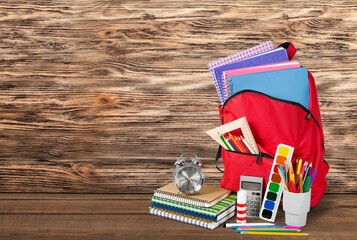 Canvas Print - Ready for school background with books, accessory and bagpack