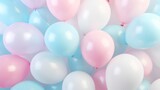 Fototapeta  - Balloon background in Aesthetic minimalism style. Soft pastel neutral colors elements for social media. Elegant design with blush pink minimal style. Baby blue or pink for baby shower invitation card