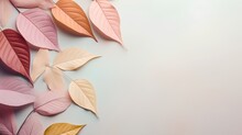 Leaves Background In Aesthetic Minimalism Style. Soft Pastel, Neutral Colors And Beige Elements For Social Media. Elegant Premium Design With Minimal Style. Touch Of Sophistication To Any Project.