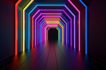 Wall Mural - Abstract neon lines endless tunnel