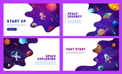 Wall Mural - landing page space. cartoon galaxy space planets landscape vector background for business startup we