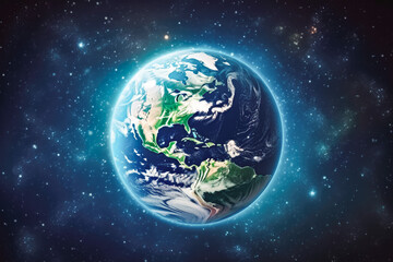 Wall Mural - beautiful shot of planet earth from space with starts surrounding it and sun circling around
