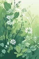 Wall Mural - Plant illustration, spring wildflowers. AI generating