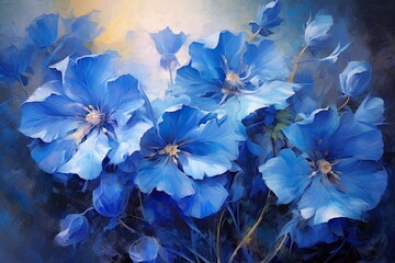  Stunning Oil Paintings of Blue Flowers on Canvas