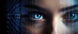 Fototapeta  - Hi tech biometric security scan, Close up of woman eye in process of scanning