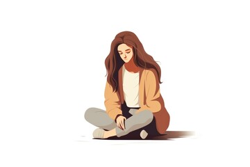 Wall Mural - depression woman sit on white background