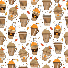 Wall Mural - Pumpkin spice latte seamless pattern -  Good for poster, card, banner, trextile print, wrappnig and wallpaper design.
