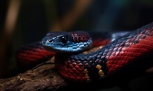 Red Black Viper Snake On Branch