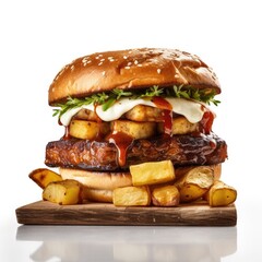 Canvas Print - Burger w Country Potatoes