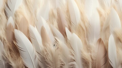 Wall Mural - feathers background with beige colors blend and aesthetic soft style. fragile and sensitive elements
