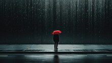 Rainy Day, Man Standing On Road