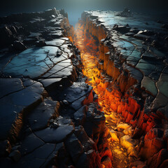 Poster - A powerful image of a fault line in the Earth's crust, illustrating the immense geological forces that lead to cracks.  