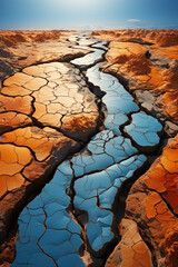 Poster - A striking aerial image of a vast desert landscape, with intricate cracks forming mesmerizing patterns on the parched ground. 