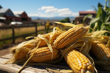 Poster - An image of a rural cornfield with a wooden fence in the foreground, depicting the charm of agrarian life.  