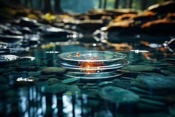 Aufkleber - An image of a small pebble dropped into a tranquil pond, creating a perfect circle of ripples that expand outward.  