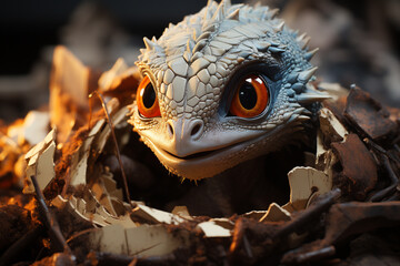 Aufkleber - A visual story of a hatchling taking its first steps outside the eggshell, capturing its initial interactions with the world.  