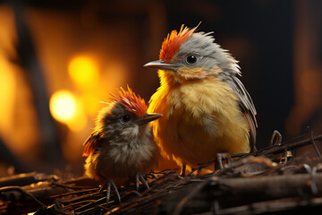 Poster - An emotional portrayal of a parent bird gently nudging and encouraging its hatchling to hatch successfully.  