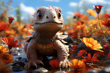Poster - A hatchling breaking free against a vibrant and picturesque background, blending the marvel of life with the beauty of its surroundings.  