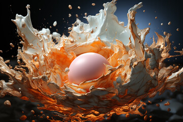 Poster - A detailed image of a fragile eggshell delicately breaking open to release a young life into the world. 