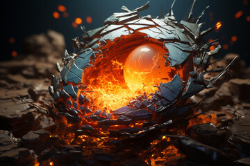 Leinwandbilder - A symbolic representation of a hatchling breaking free from darkness as it pushes through a cracked eggshell towards the light. 