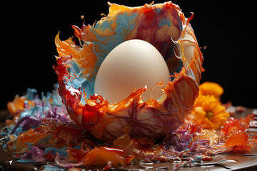Poster - A close-up shot capturing the moment an eggshell begins to crack, revealing a glimpse of the emerging life inside.  