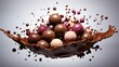 © Sania - chocolate eggs in chocolate splash isolated on a white background