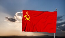 Soviet Union Red Flag On Sky Background