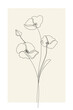 Abstract floral poster. Minimal poppy flowers, minimalist one line drawing - floral background. Vector illustration.