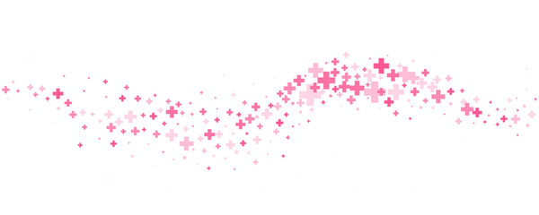 Medical cross and plus background. Abstract seamless pink background for hospital and pharmacy. Geometrical shapes ornament on border. Vector wavy backdrop