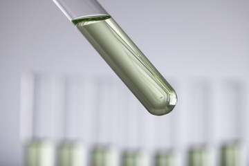 Poster - Close up of laboratory test tubes with copy space on grey background