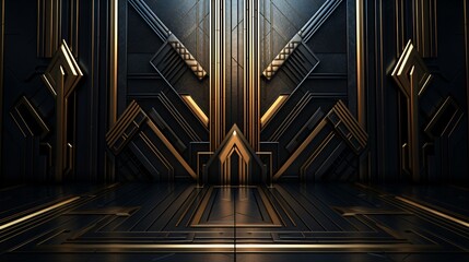 art deco black and gold decoration, majestic retro entrance portal