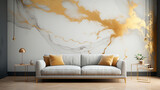 Fototapeta Do akwarium - Salon blanco decorado - sofa comedor sala de estar - Decoracion oro marmol 