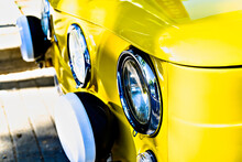 Detail Of The Headlights Of An Old Car, Classic, Retro Vehicle