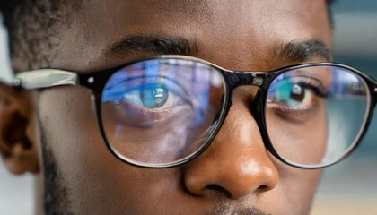 focused developer coder looking at programming code data cyber security digital tech reflect