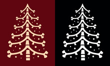 Bones Christmas Tree Illustration For Gothic Christmas Decorations. Creepy Holiday Season Skeleton Aesthetic. Minimalist Vector For Printable Products.