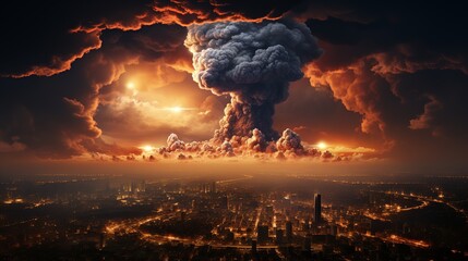 World nuclear war with using atomic bombs which exploded over the Earth surface