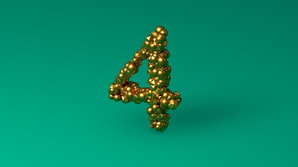3D Render Many Gold Particles Forms Golden Number