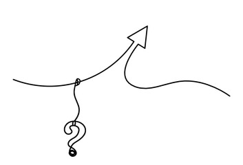 Wall Mural - Abstract continuous lines arrows with question mark drawing on white as background