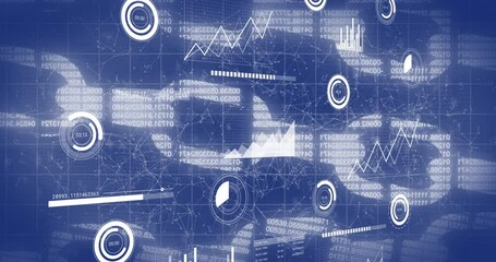 Animation of interface with statistical data processing over security chain, network of connections