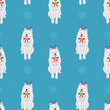 Seamless pattern with Christmas samoyed in hand drawn style. Background for wrapping paper, greeting cards and seasonal designs